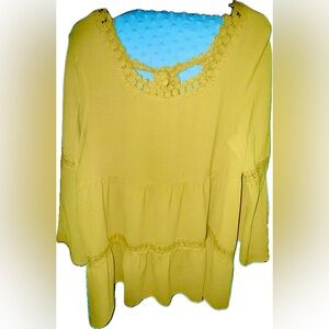 Mustard Yellow Lace Trim Women's Top